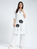 White & Black Graphic Floral Suit