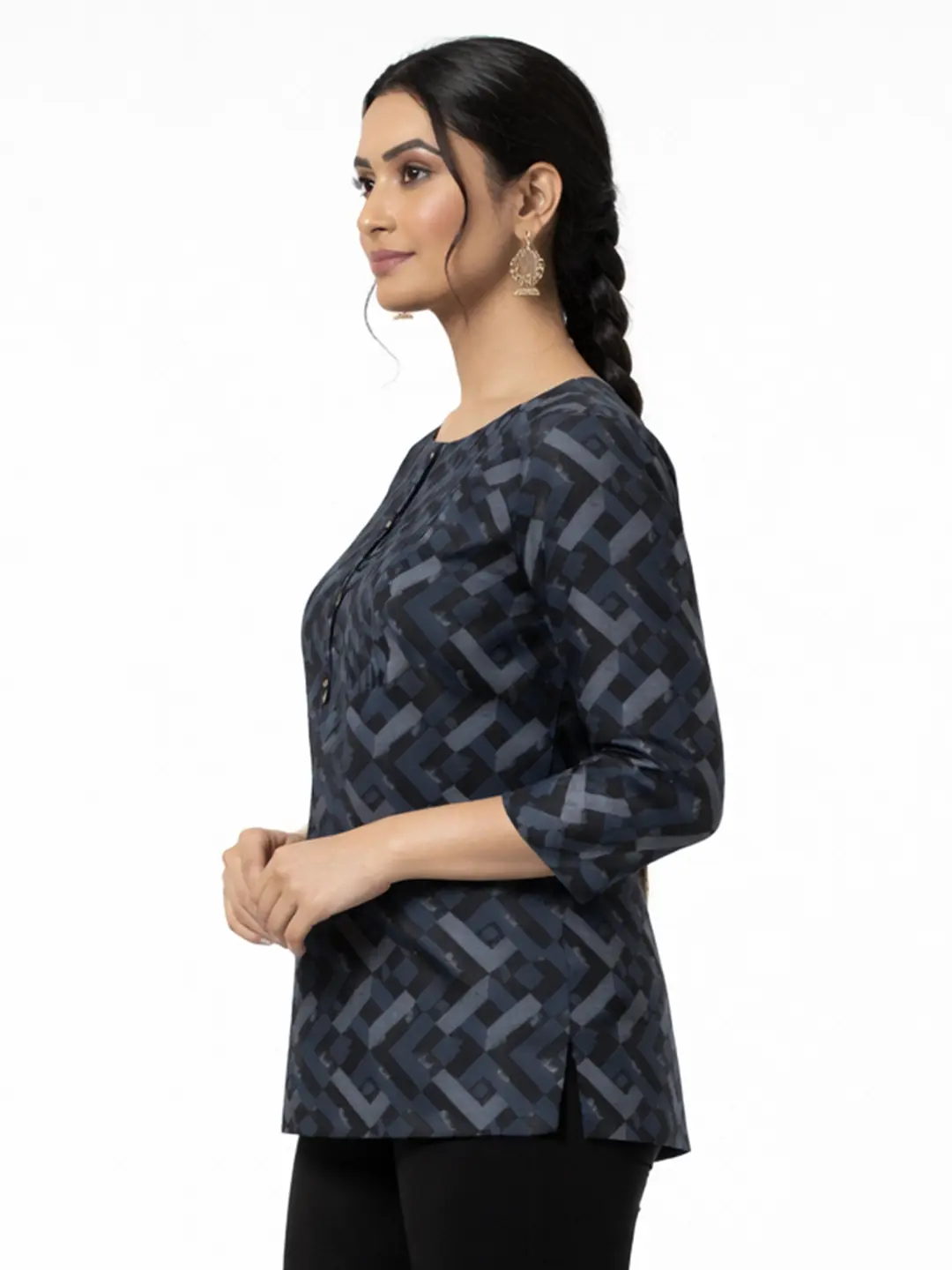 Navy Blue Geometric Print Tunic - Image 2