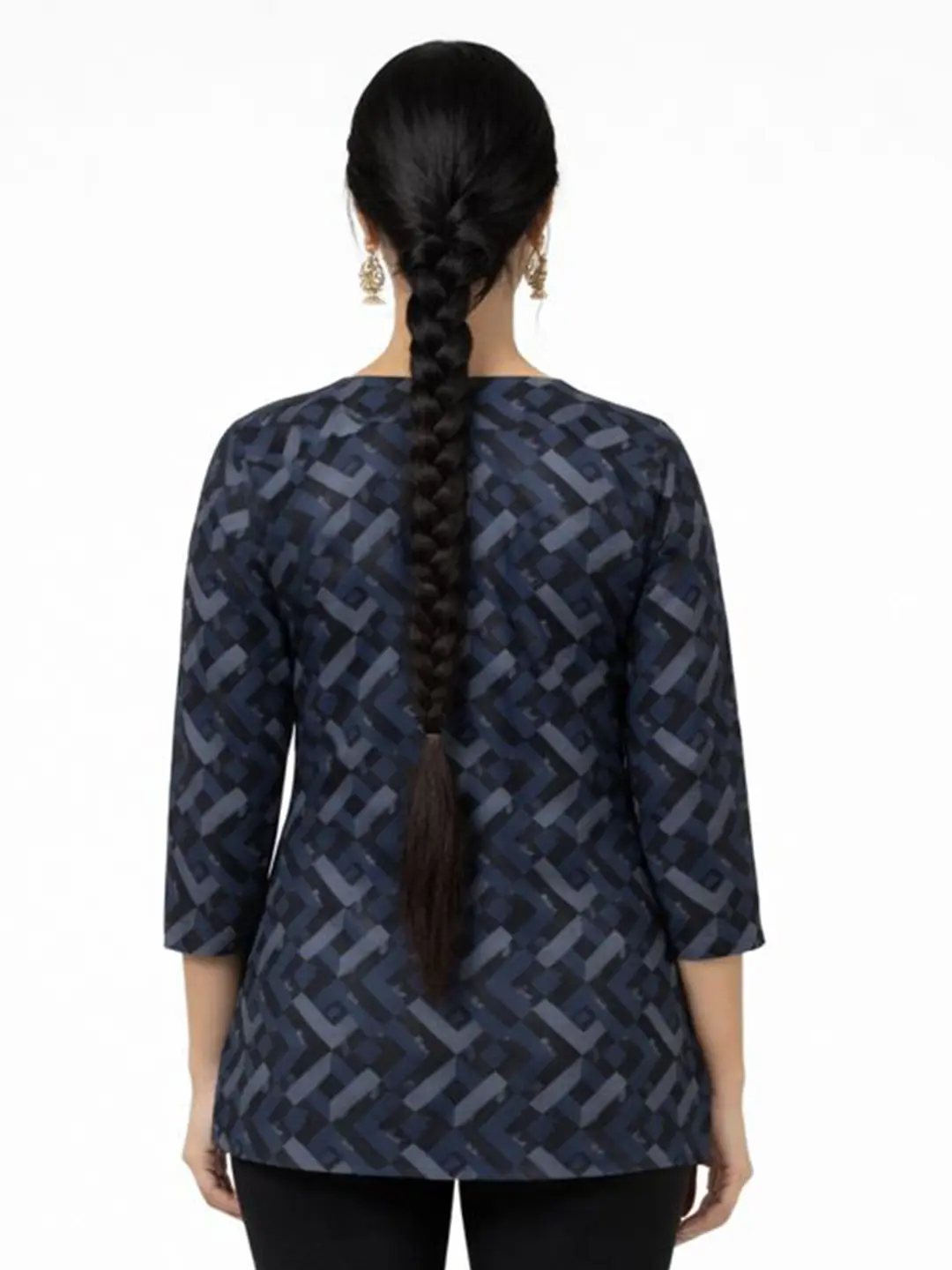 Navy Blue Geometric Print Tunic - Image 3