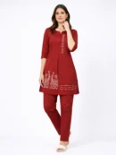 Maroon Embroidered Kurta & Pant
