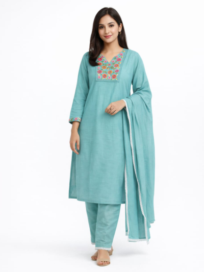 Teal Floral Kurta Set