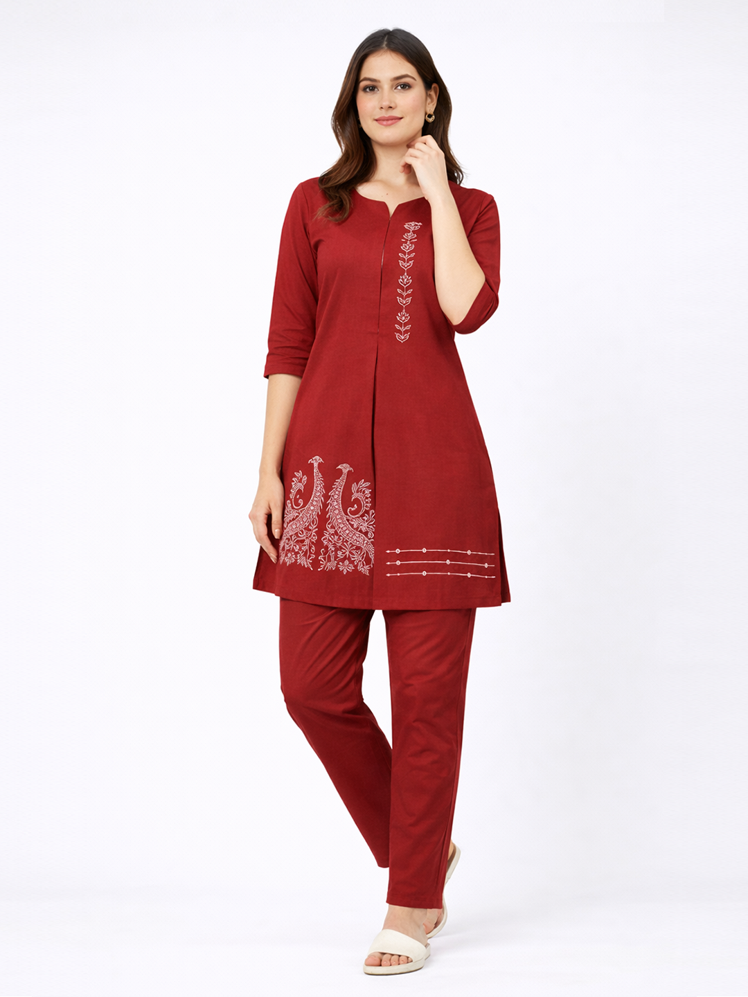 Maroon Embroidered Kurta & Pant - Image 2