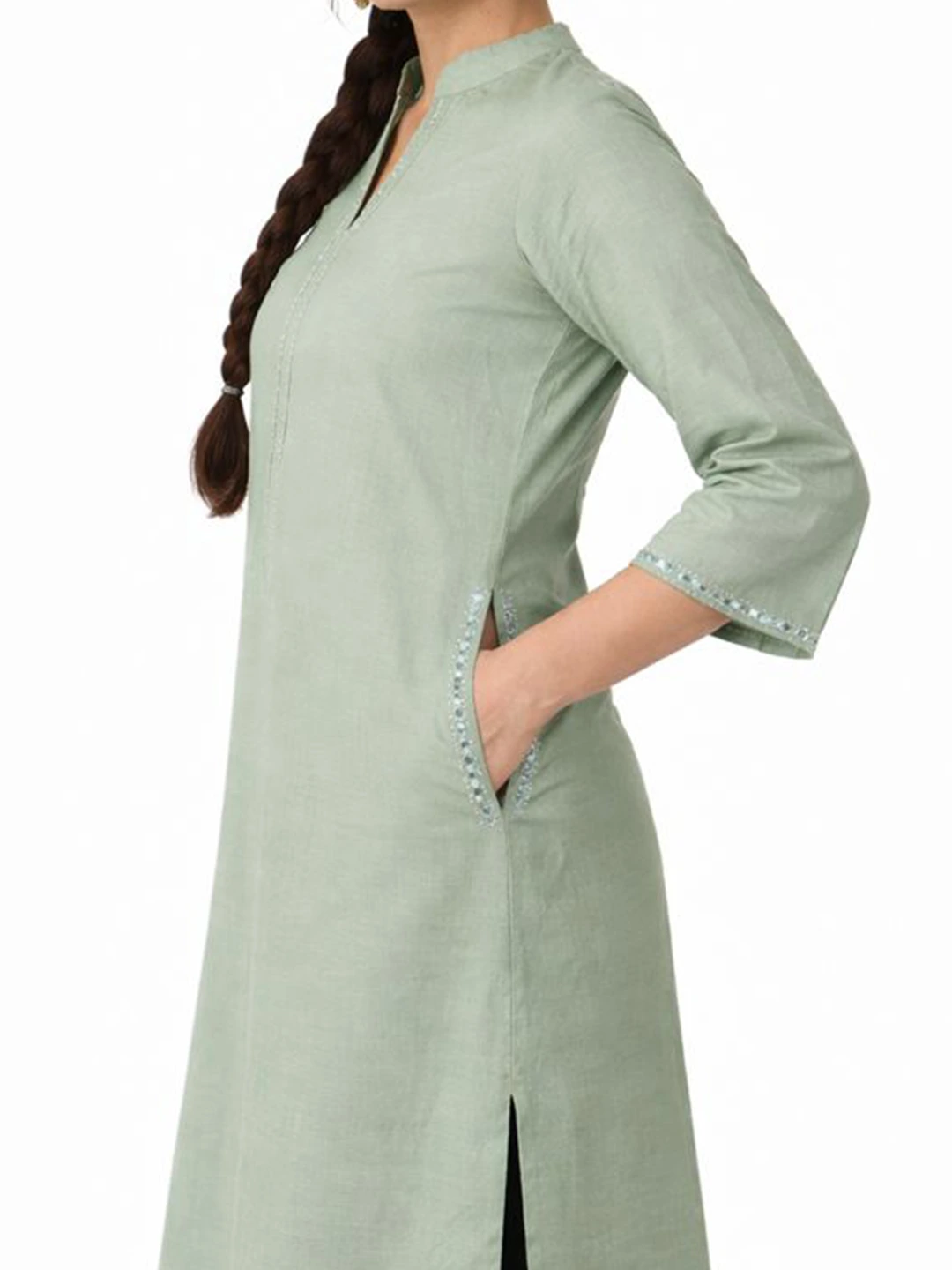 Sage Green Straight Kurta Full set - Image 2