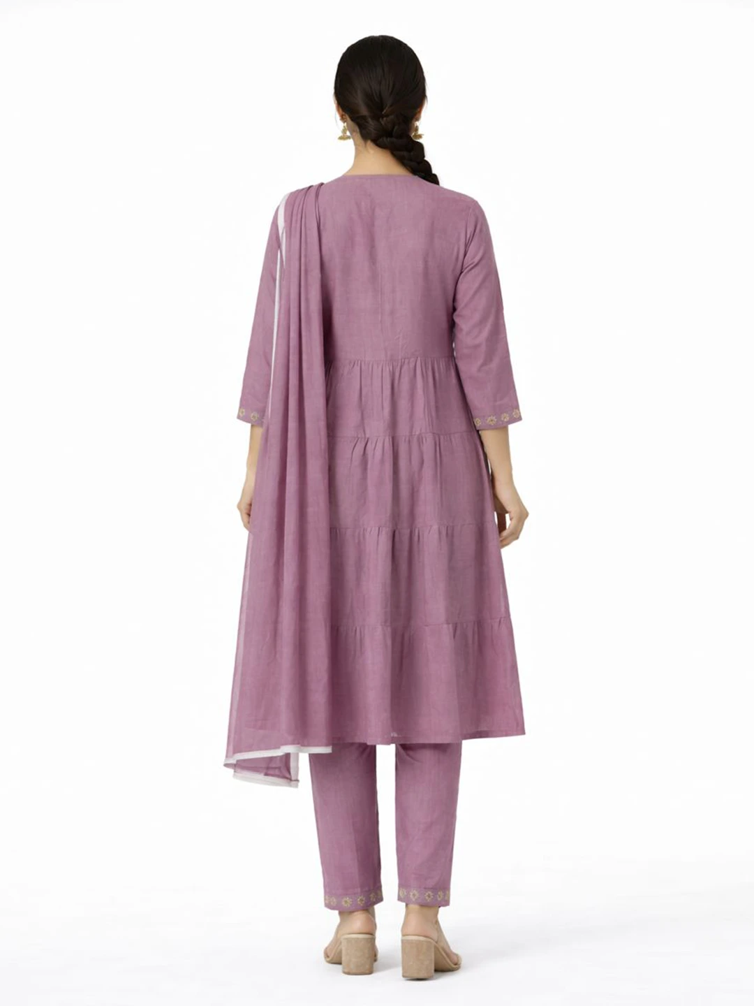 Mauve Tiered Embroidered Kurta Set - Image 3