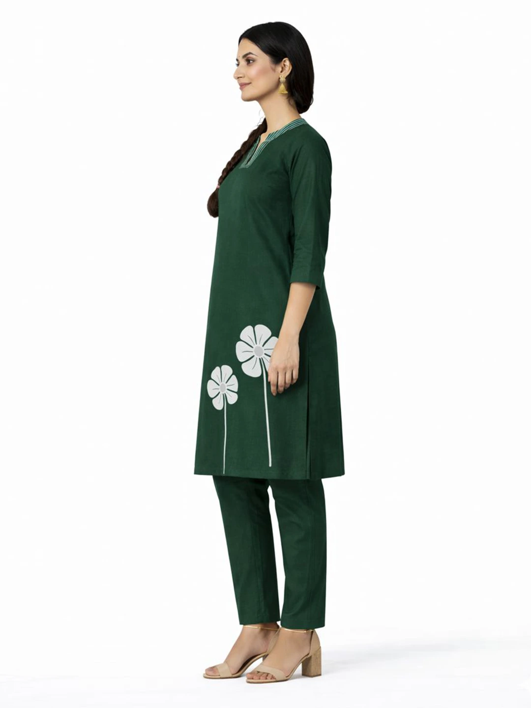 Green Floral Pocket Kurta Set - Image 2