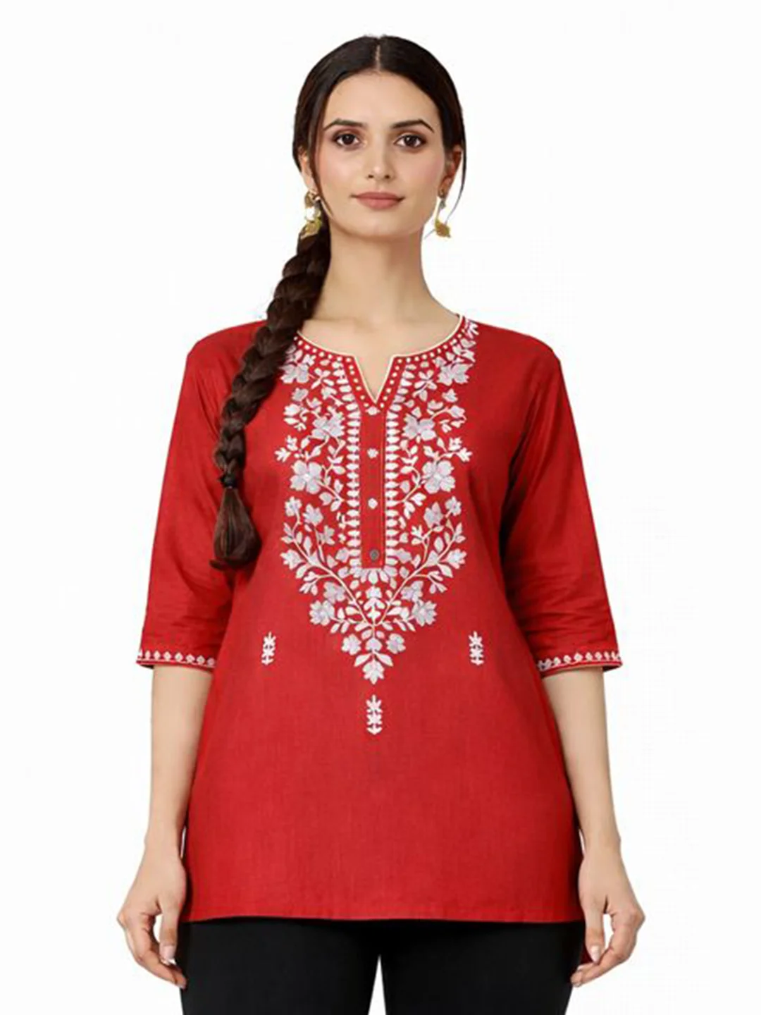 Red Embroidered short top