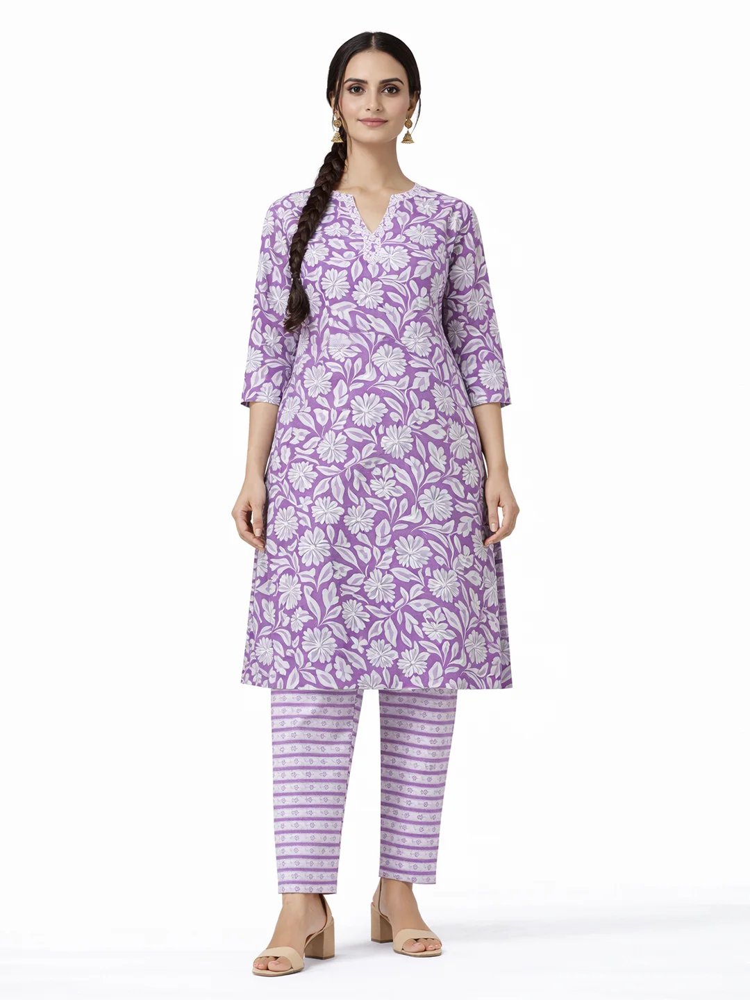 Lavender Floral Printed Kurta Set