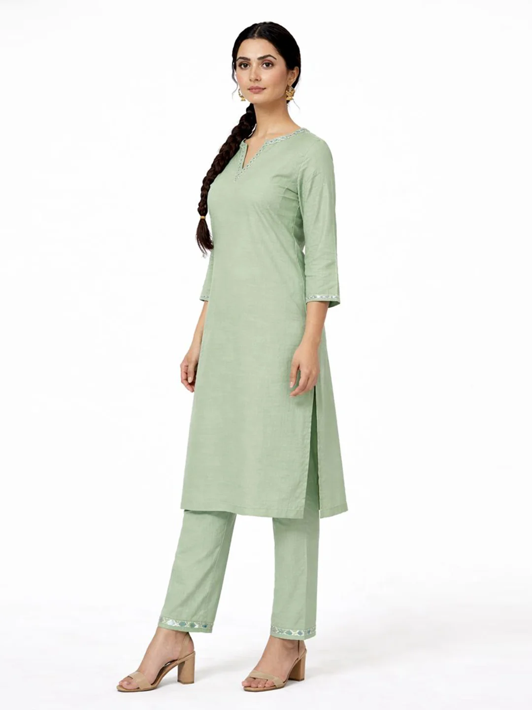 Sage Green Straight Kurta Full set - Image 3