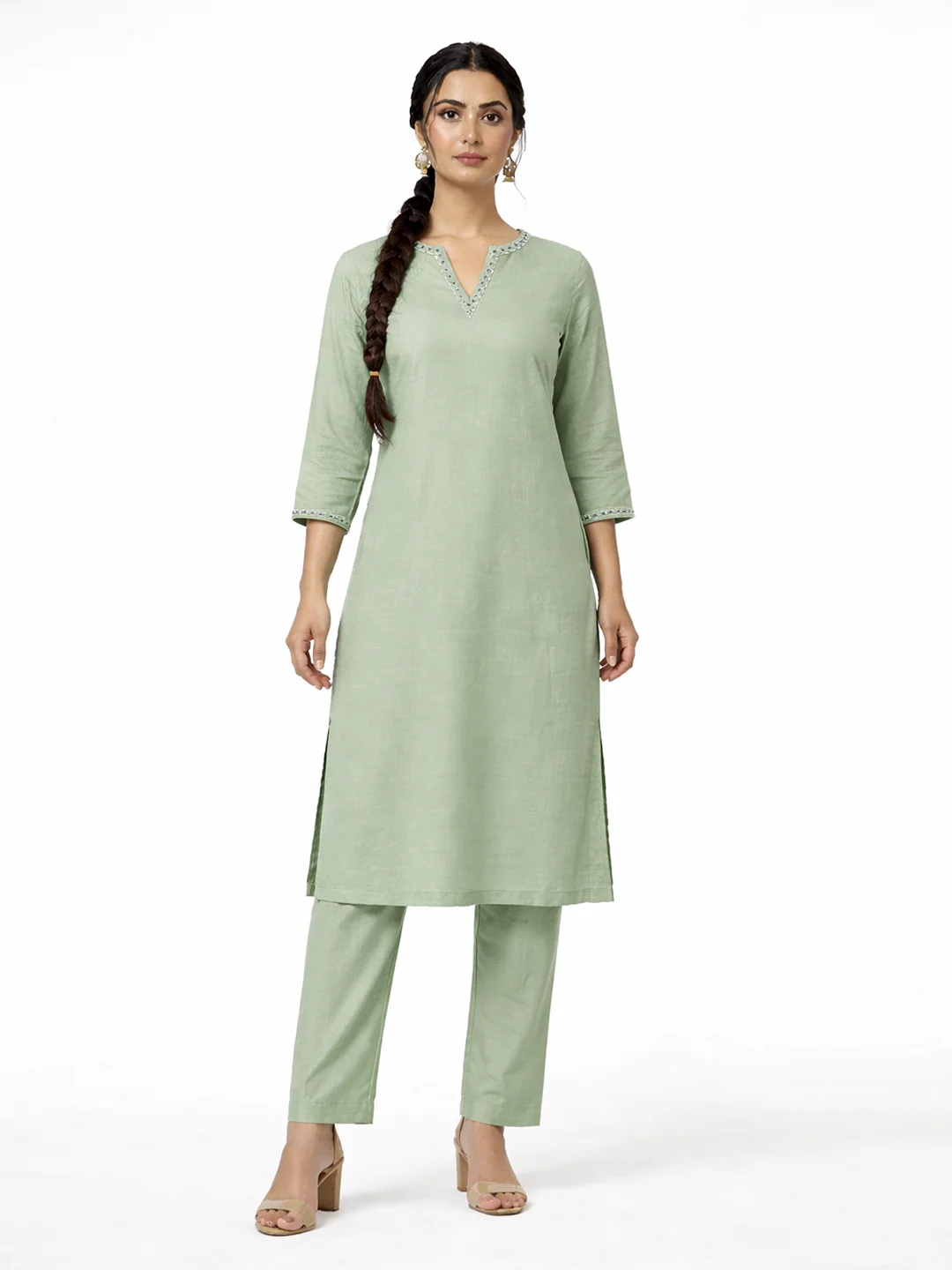 Sage Green Straight Kurta Full set