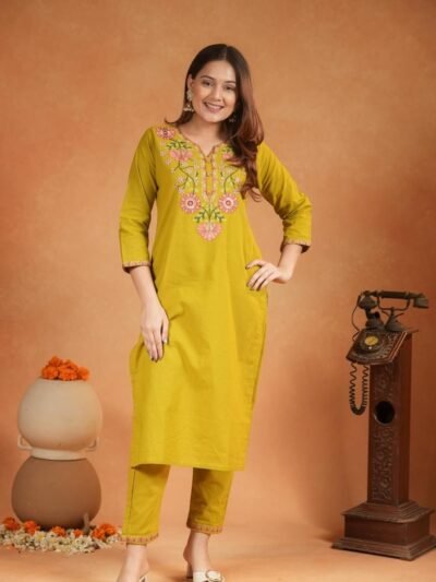 yellow long Kurthi