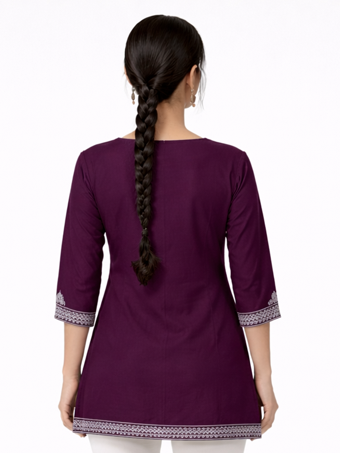Royal Plum Elephant Motif Straight Kurti - Image 3
