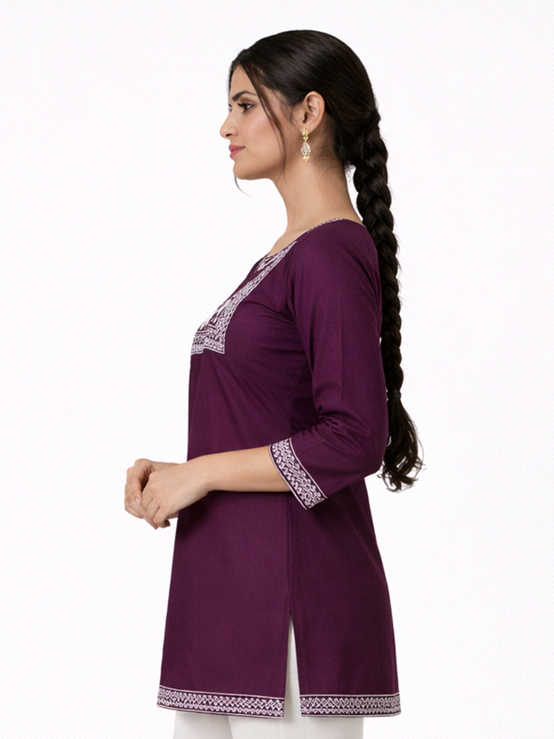 Royal Plum Elephant Motif Straight Kurti - Image 2