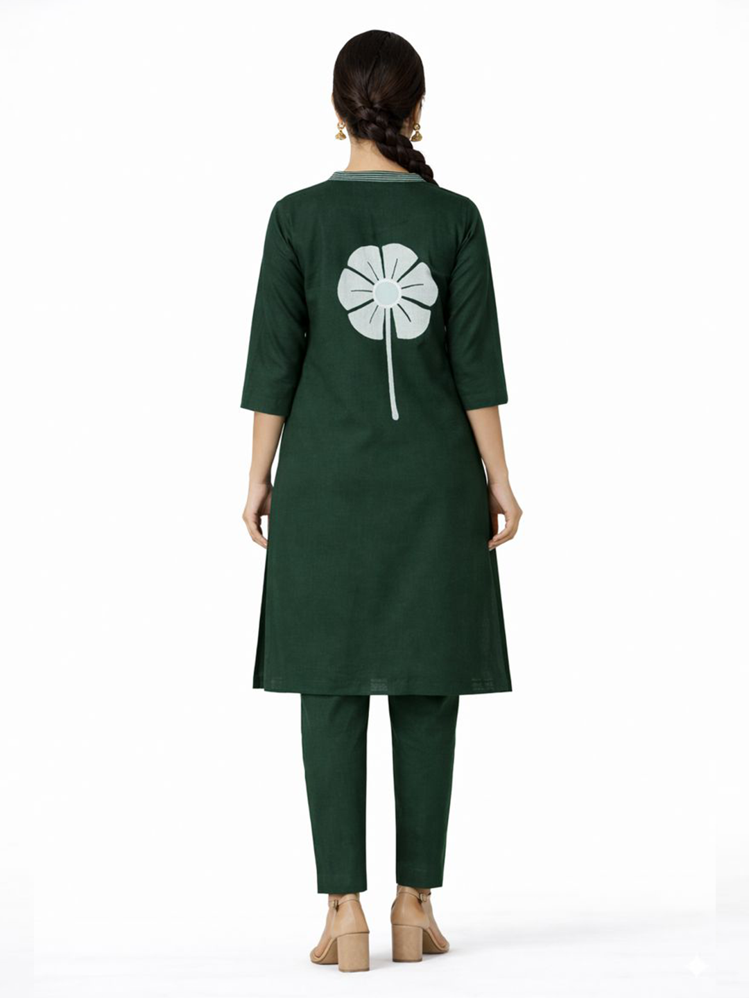 Green Floral Pocket Kurta Set - Image 3