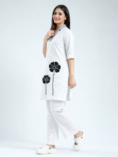 White & Black Graphic Floral Suit